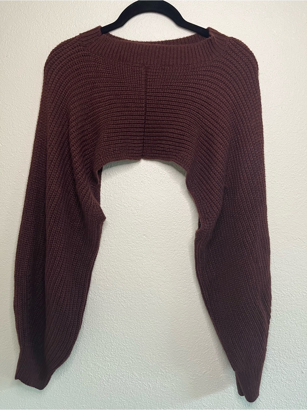 Cropped Knit Balletcore Shrug Sweater in Wine M 17.5” x 29”